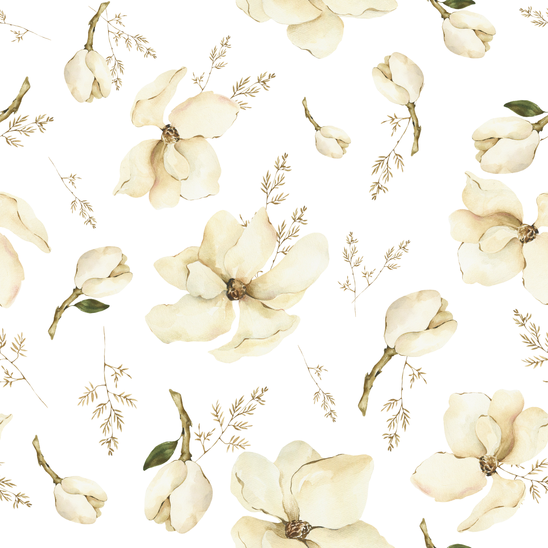 Watercolor Magnolia seamless pattern.